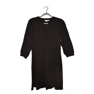 CHICO'S NEW $125 Knit Mix Sleeve Henley Dress Black Chico's 2‎ / US Large